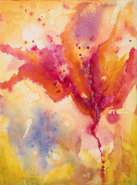 Golden yellow and pink abstract watercolor painting by DK Hillard